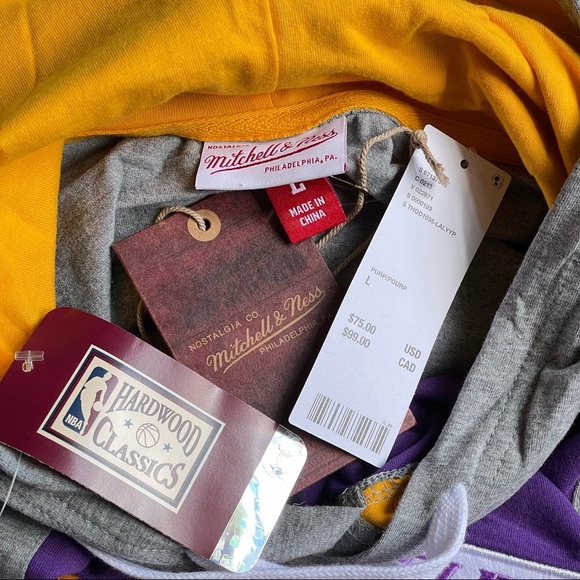 UO Mitchell & Ness Hardwood Classics NBA Lakers Hoodie Long Sleeve Heavy Top L - Picture 15 of 15